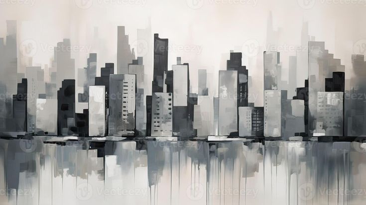 minimalist painting cityscape high quality illustration